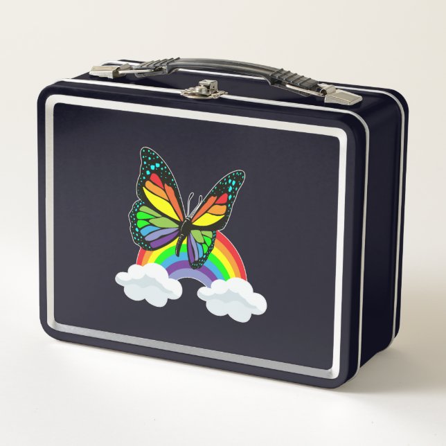 Butterfly with Rainbow Metal Lunch Box (Front)