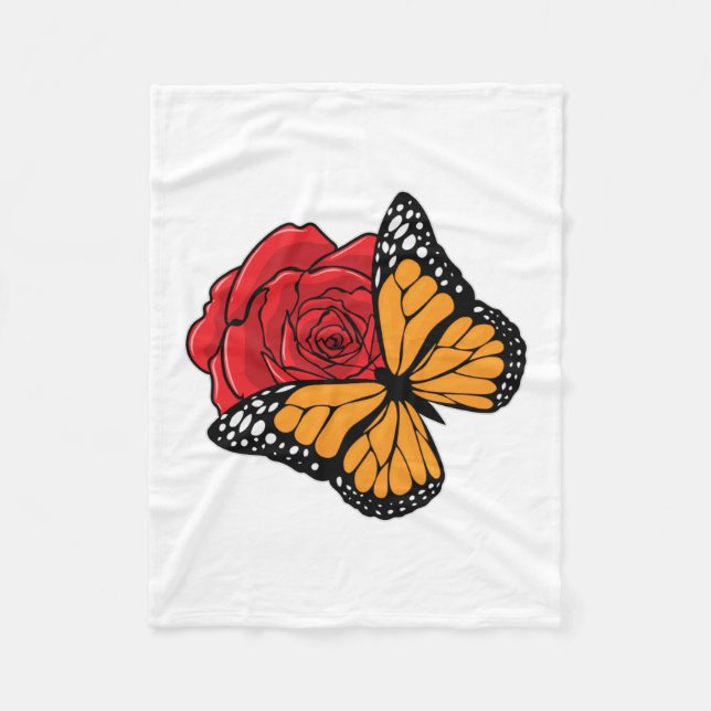 Butterfly with Rose Fleece Blanket (Front)