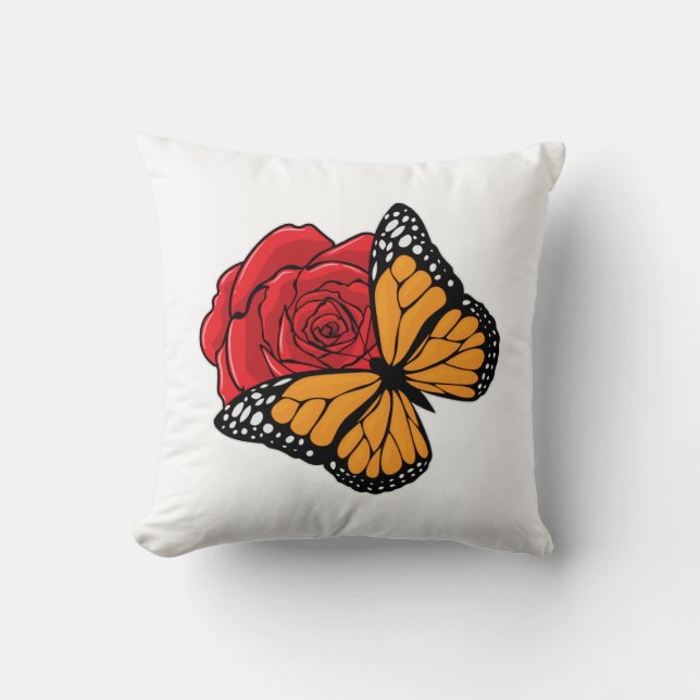 Butterfly with Rose Throw Pillow (Front)