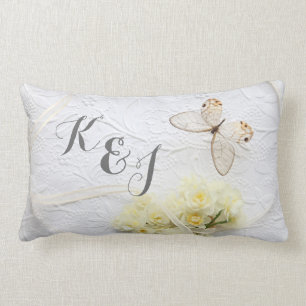 Butterfly with spring flowers wedding lumbar pillow