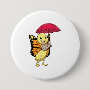 Butterfly with Umbrella 3 Inch Round Button