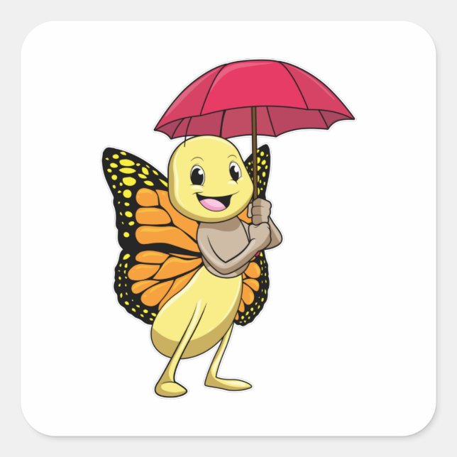 Butterfly with Umbrella Square Sticker (Front)