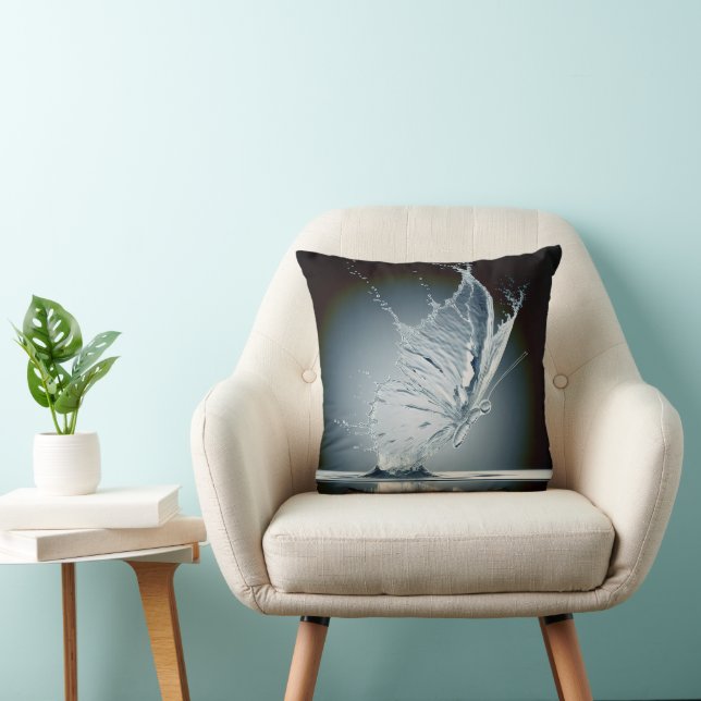 Butterfly With Water Splash Throw Pillow (Chair)