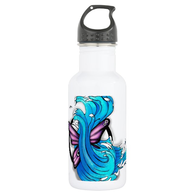Butterfly with Waves 532 Ml Water Bottle (Front)