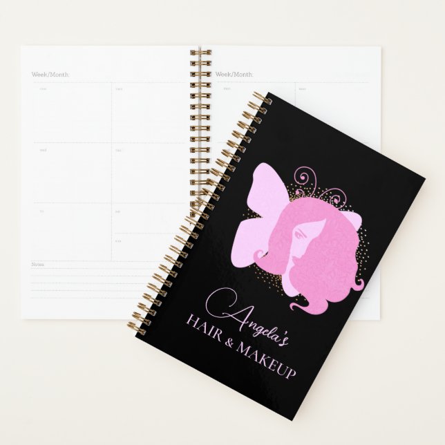 Butterfly Woman Makeup Salon Pink Black  Script    Planner (Display)