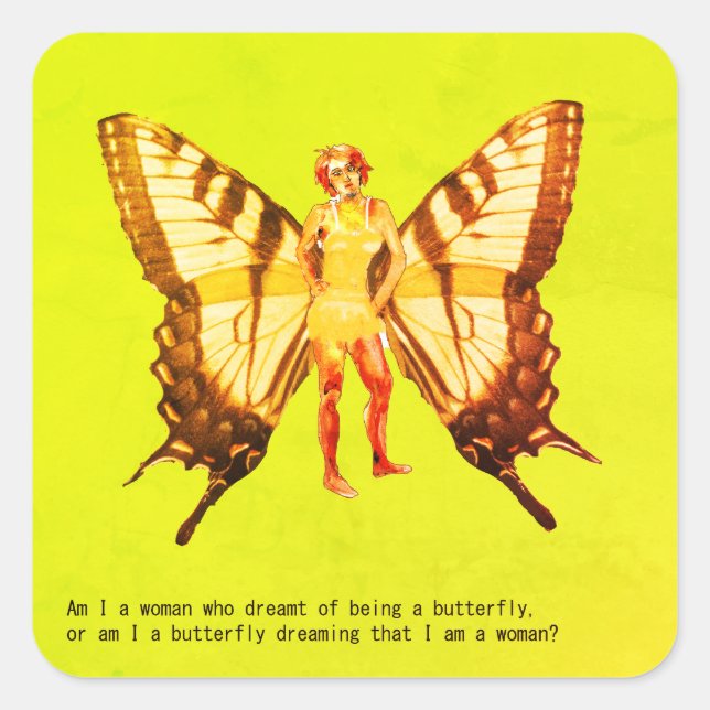 Butterfly woman square sticker (Front)