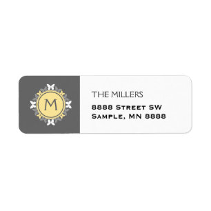Butterfly Wreath Monogram White Yellow Grey