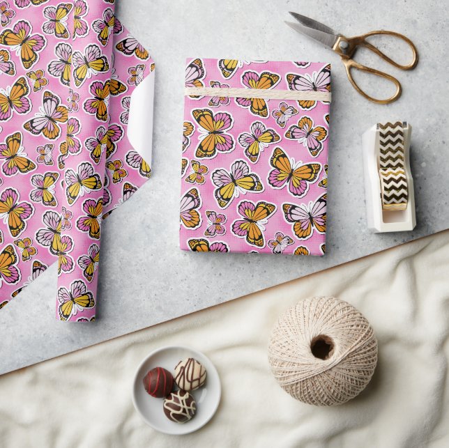  Butterfly Y2K vibe orange Wrapping Paper (Crafts)