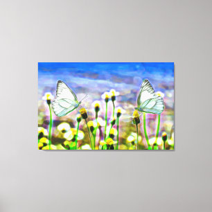 Butterfly Yellow Floral Watercolor Blue Sky Canvas Print