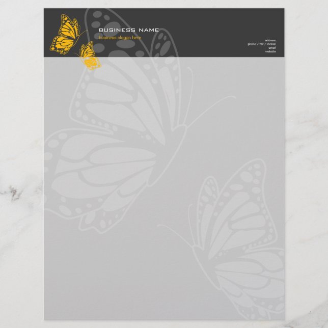 Butterfly Yellow & Grey Elegant Modern Simple Letterhead (Front)