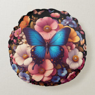 Butterflys and flowers pattern round pillow