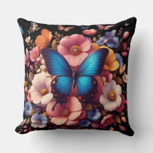 Butterflys and flowers pattern throw pillow