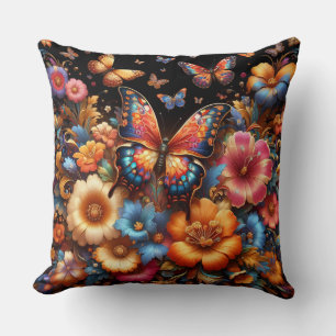 Butterflys and flowers pattern throw pillow