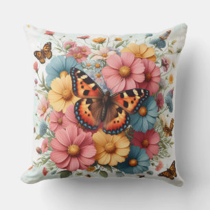 Butterflys and flowers pattern throw pillow