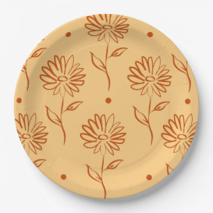 Butterscotch Colored Sunflower Pattern Paper Plate