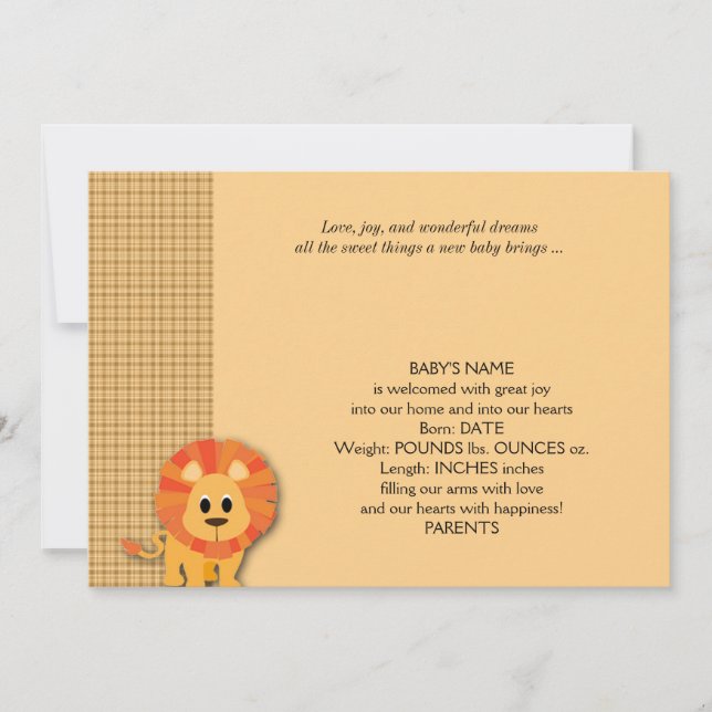 Butterscotch Lion Baby Announcement (Front)