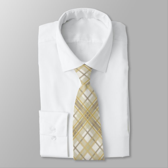 Butterscotch, Tan and Cream Plaid Tie (Tied)
