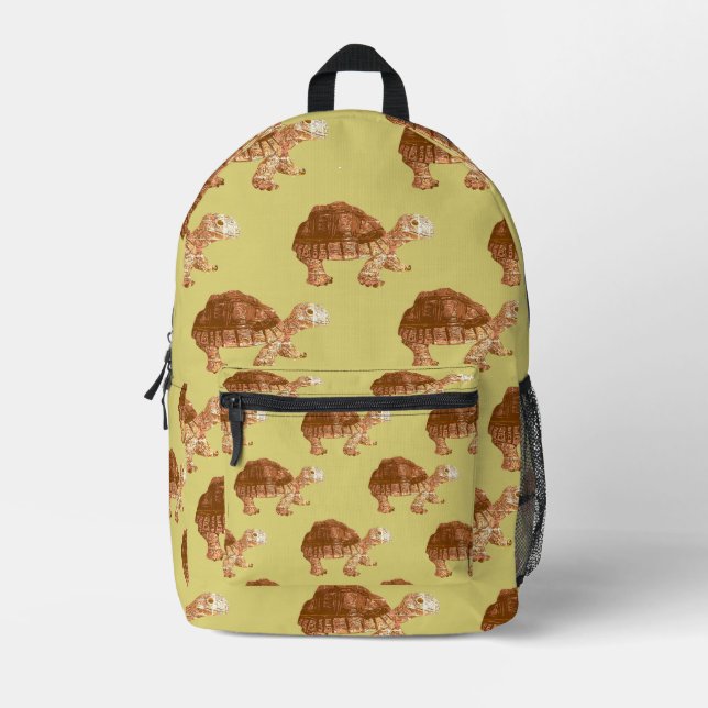 Butterscotch Yellow Cute Tortoise Turtle Pattern Printed Backpack (Front)