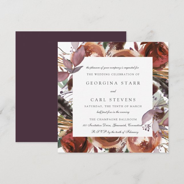 Butterum & Plum Faire-part de mariage | CARRÉ (Devant / Derrière)