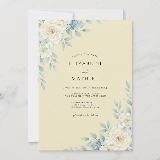 Buttery Azure Peony Wedding Invitation (Front)