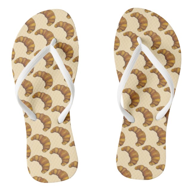 Buttery Flaky Golden Croissant French Pastry Food Flip Flops (Footbed)