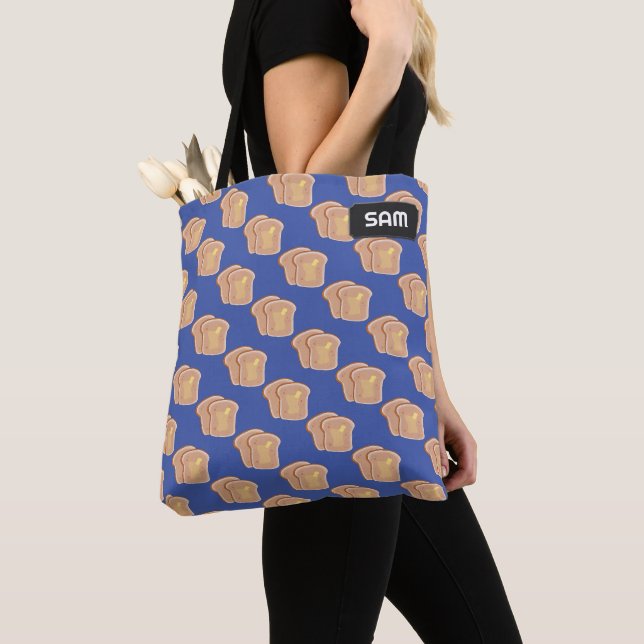 Buttery Toast - Toasted Bread, your initials/ name Tote Bag (Close Up)