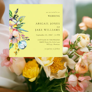 Buttery Yellow Summer Floral Square Wedding Invitation