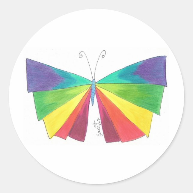 Butteryfly Rainbow Classic Round Sticker (Front)