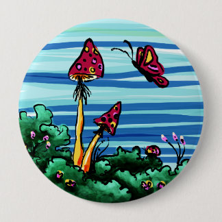 Button, 2 Red Mushrooms 4 Inch Round Button