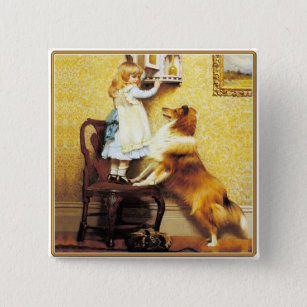 Button: A Special Pleader: Girl with Sheltie 2 Inch Square Button