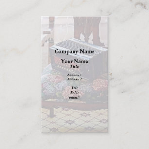 Button Accordion on Chair With Flowered Seat Business Card