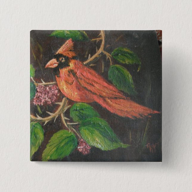 Button Ann Hayes Painting Cardinal (Front)