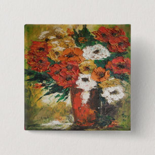 Button Ann Hayes Painting Red Flowers Mixed