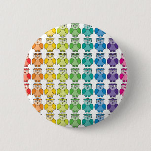 Button Badge - Cute Rainbow Owl Pattern