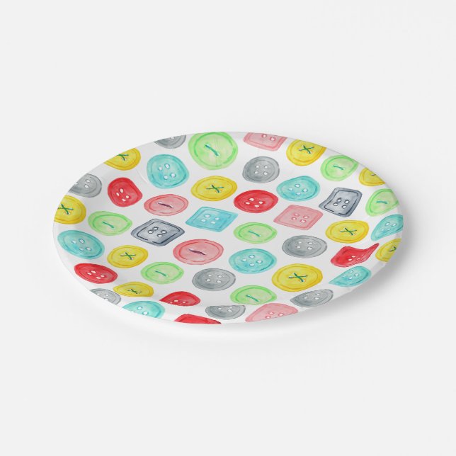 Button birthday party paper plate (Angled)