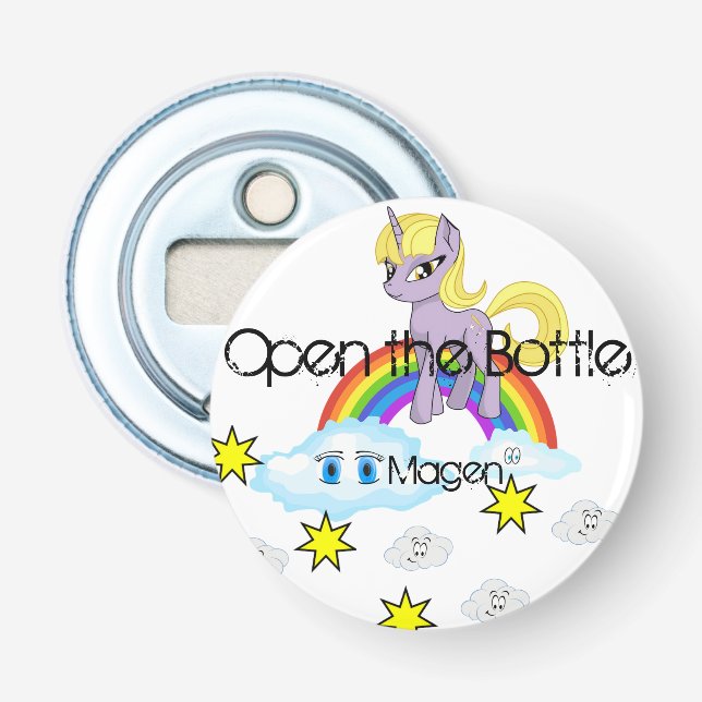 Button Bottle Opener Pony Rainbow Clouds (Front)