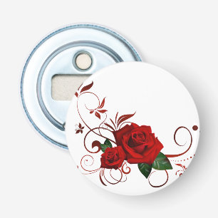 Button Bottle Opener Red Rose