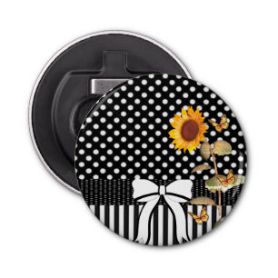 Button Bottle Opener Sunflower Polkadot