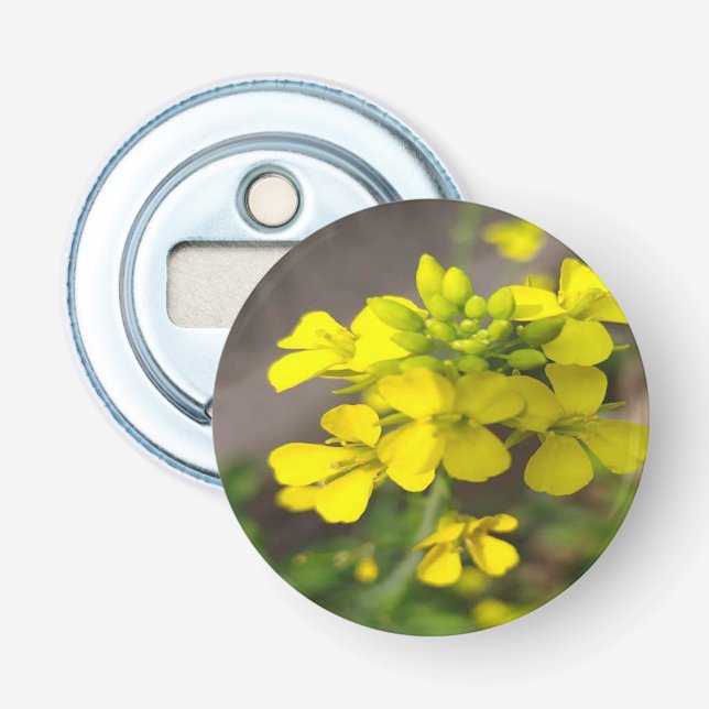 Button Bottle Opener with Yellow Flower Design (Front)