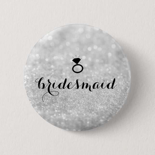 Button - Bridesmaid Glitter Ring Bling Silver (Front)
