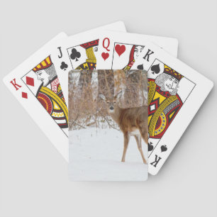 Button Buck Deer in Winter White Snowy Field Playing Cards