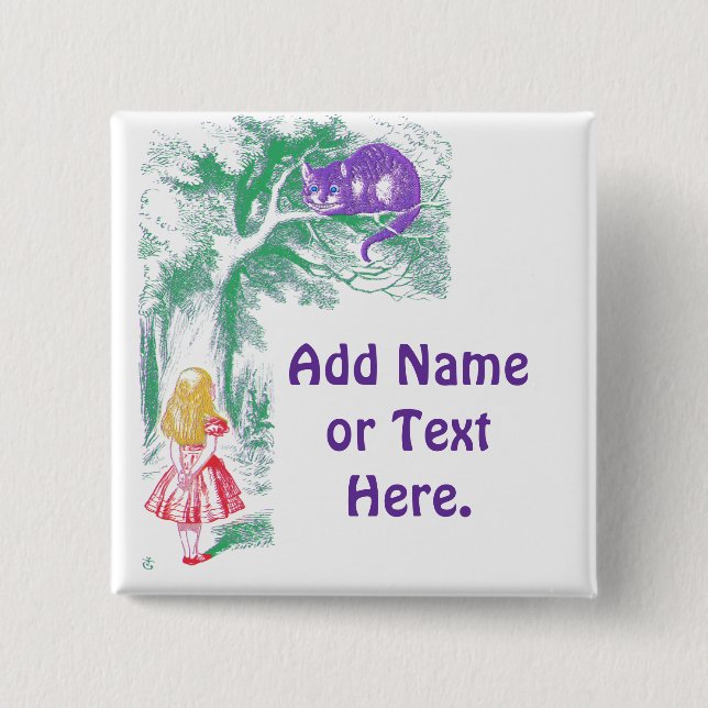 Button: "Cheshire Cat" from "Alice in Wonderland" 2 Inch Square Button (Front)