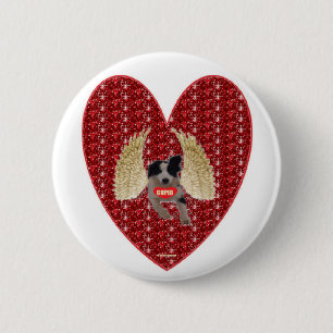 Button Dog Cupid Red Heart Glitter