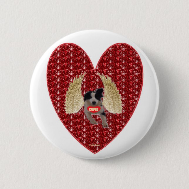 Button Dog Cupid Red Heart Glitter (Front)