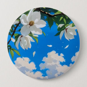 Button--Floral Series White Magnolia 4 Inch Round Button