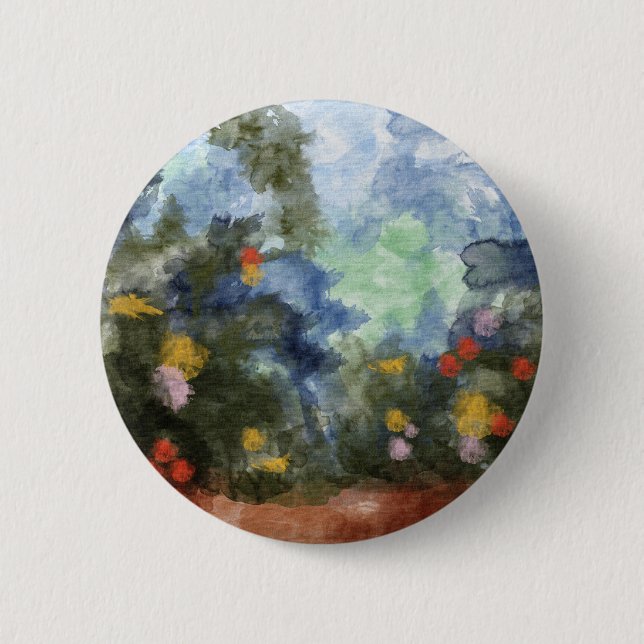 Button, Flowered Path Watercolor 2 Inch Round Button (Front)