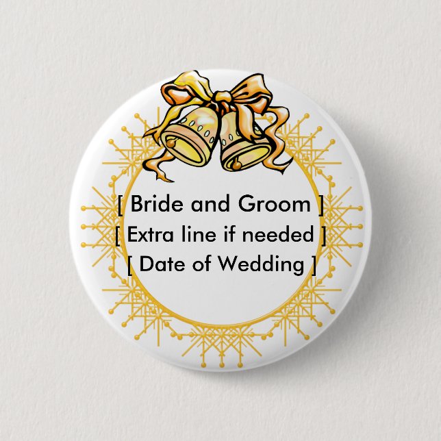 Button: Golden Weddiing Bells - Customized 2 Inch Round Button (Front)
