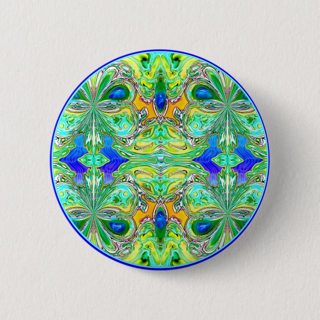 Button: "Green Butterflies with Blue Gemstones" 2 Inch Round Button (Front)
