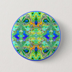 Button: "Green Butterflies with Blue Gemstones" 2 Inch Round Button