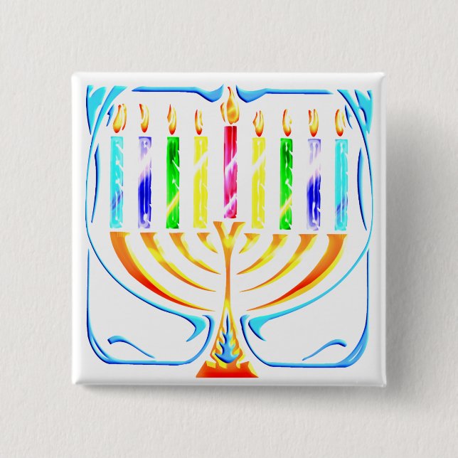 Button: Hanukkah Menorah - Chanukah Menorah 2 Inch Square Button (Front)